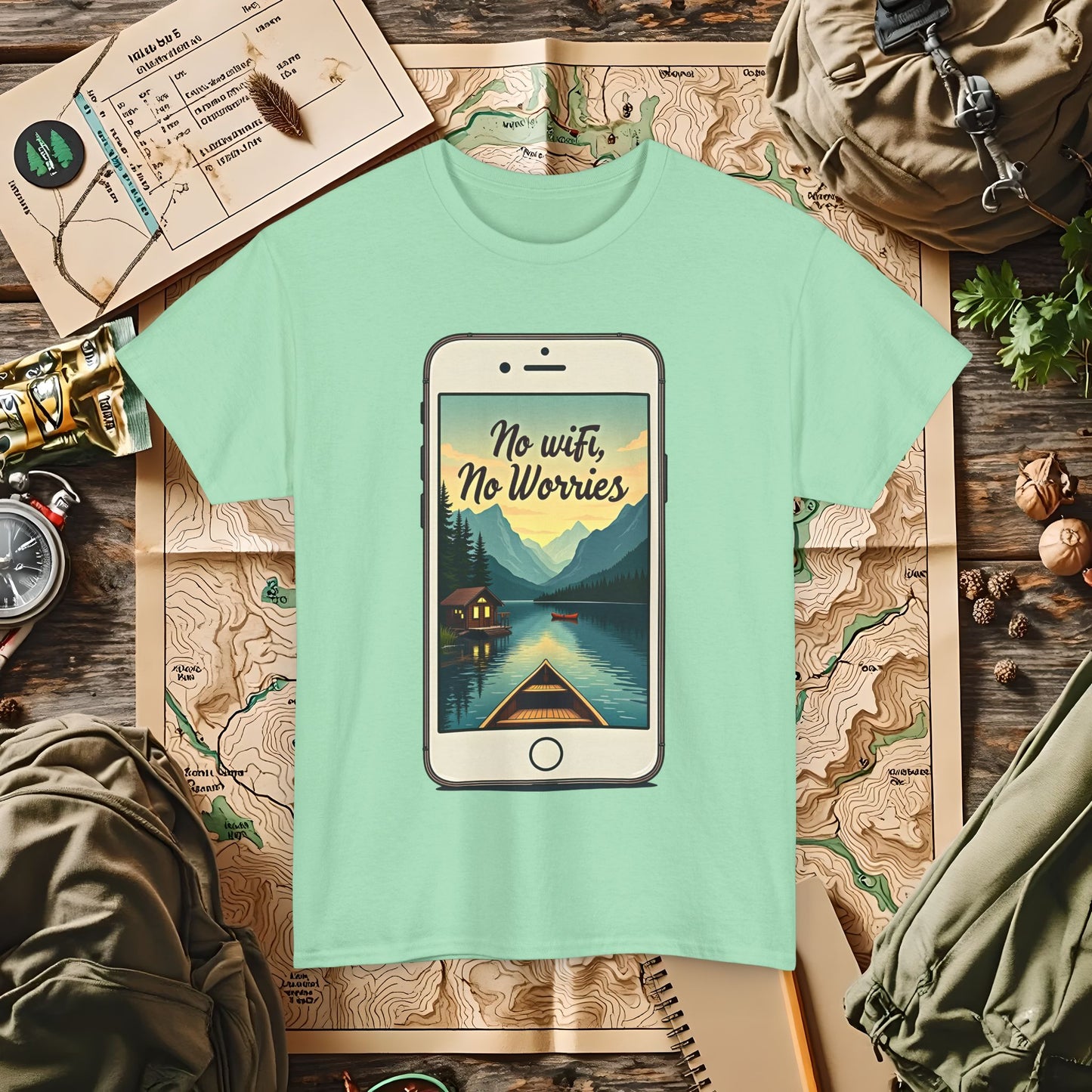 Nature-Inspired Unisex Tee, No Wifi No Worries T-Shirt, Outdoor Adventure Shirt, Relaxation Tee, Hiking Gift, Casual Wear