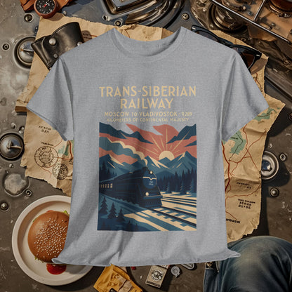 Trans-Siberian Twilight – Art Deco Russian Train Journey Tee Road Trip & Vehicle Travel T-Shirts | Car, RV, and Motorcycle Adventure Tees