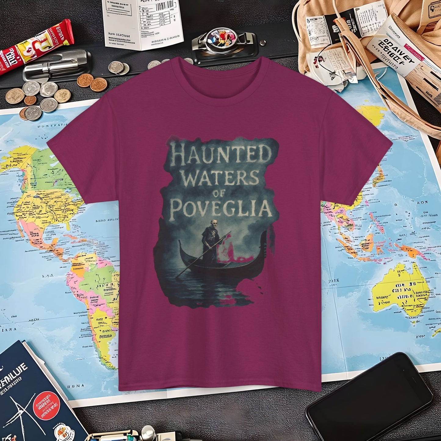 Haunted Venice Ghostly Gondolier Shirt – Spooky Dark Tourism Graphic Tee | Layover Club Air Travel T-Shirts | Jetsetter, Airport, and International Flight Tees
