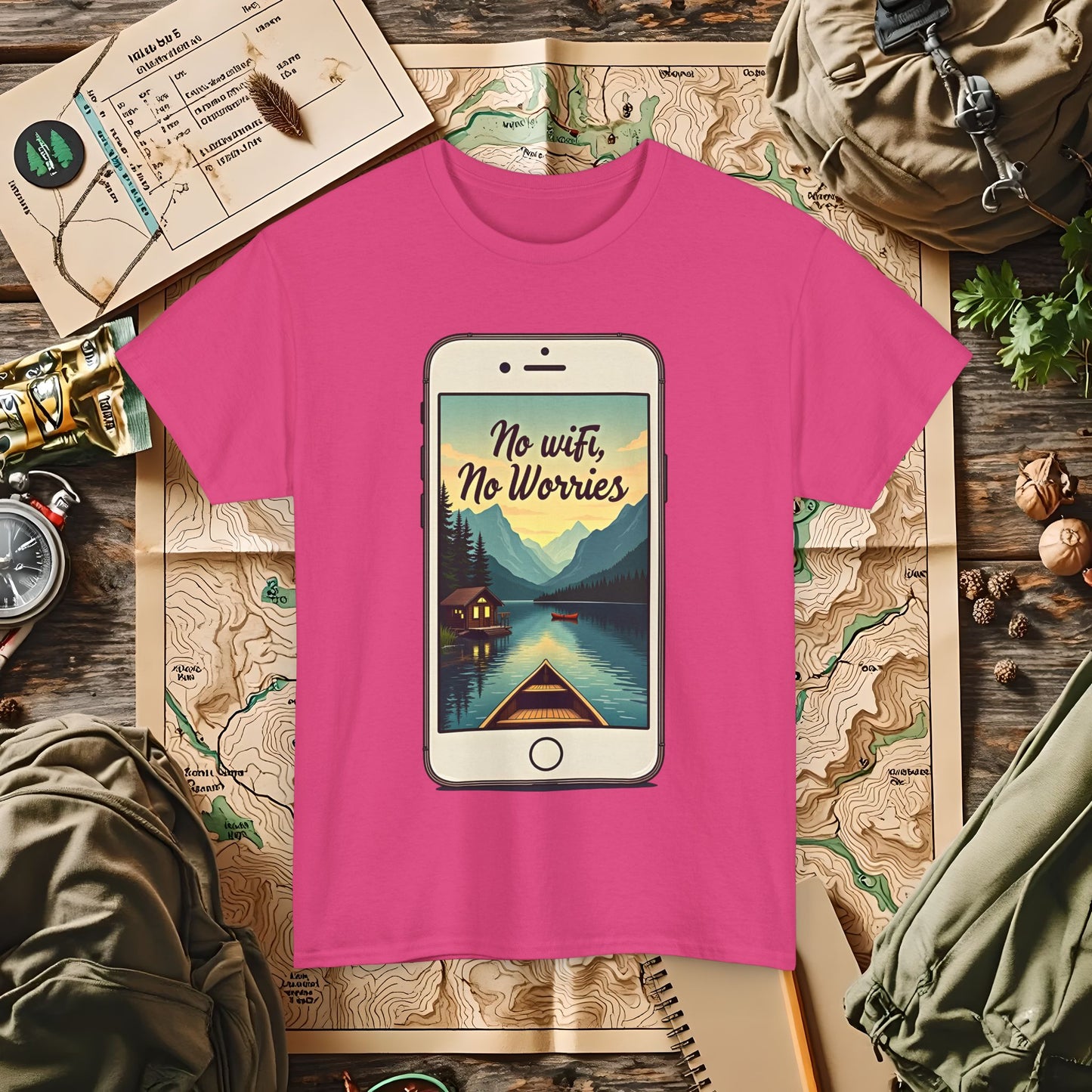 Nature-Inspired Unisex Tee, No Wifi No Worries T-Shirt, Outdoor Adventure Shirt, Relaxation Tee, Hiking Gift, Casual Wear