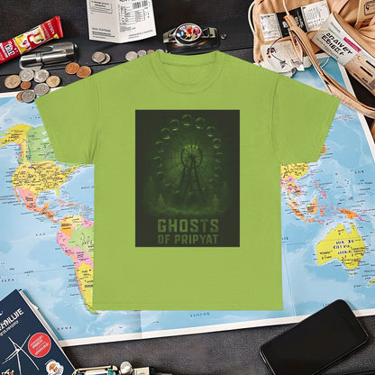 Neon Green Pripyat Ferris Wheel & Ghostly Silhouettes Tee – Chernobyl Dark Tourism Shirt | Layover Club Air Travel T-Shirts | Jetsetter, Airport, and International Flight Tees