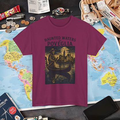 Skeletal Gondolier of Haunted Poveglia – Dark Venetian Ghost Travel Tee| Layover Club Air Travel T-Shirts | Jetsetter, Airport, and International Flight Tees