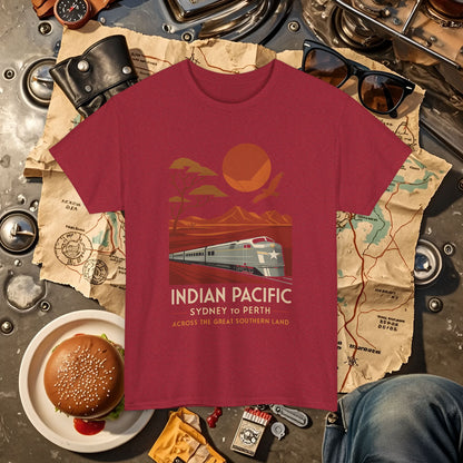 Australian Indian Pacific – Art Deco Desert Crossing Train Tee Road Trip & Vehicle Travel T-Shirts | Car, RV, and Motorcycle Adventure Tees