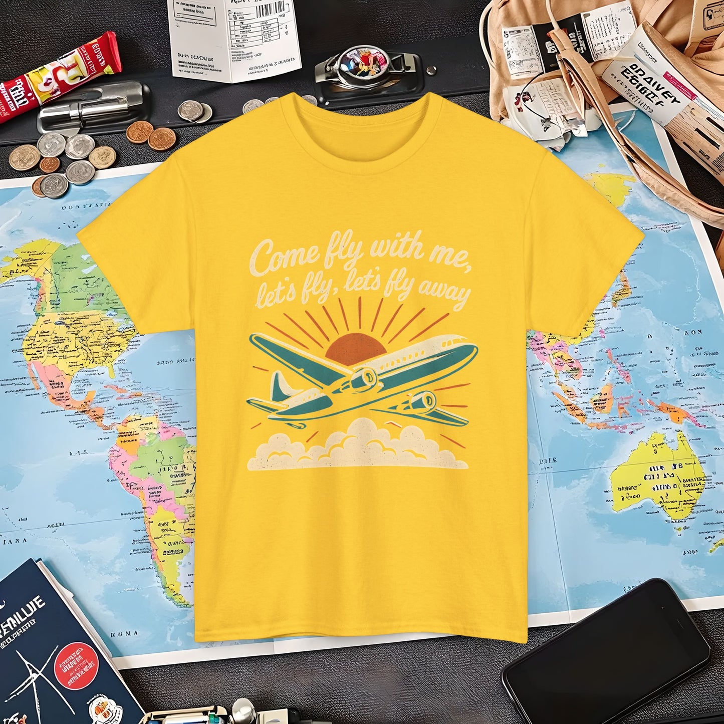 Come Fly With Me T-Shirt – Vintage Skybound Adventure with Retro Airplane DesignAir Travel T-Shirts | Jetsetter, Airport, and International Flight Tees
