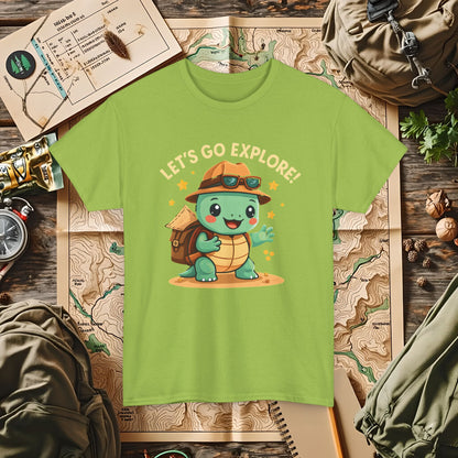 Let’s Go Explore T-Shirt – Cute Turtle Explorer with Travel Gear Design | Camping, Hiking, Rafting & Kayaking Tees for Nature Lovers