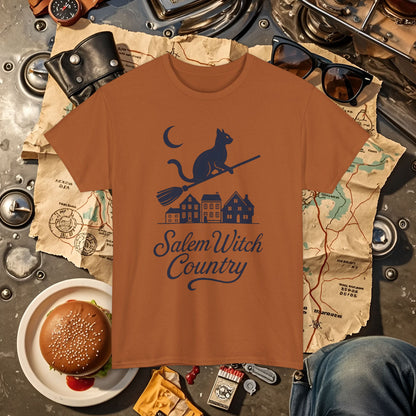 Midnight Cat on Broom – Salem Witch Country Silhouette Tee | Car, RV, and Motorcycle Adventure Tees