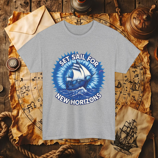 Set Sail for New Horizons T-Shirt – Old Tall Ship on Rough Water Design | Funny & Stylish Tees for Ocean Adventures