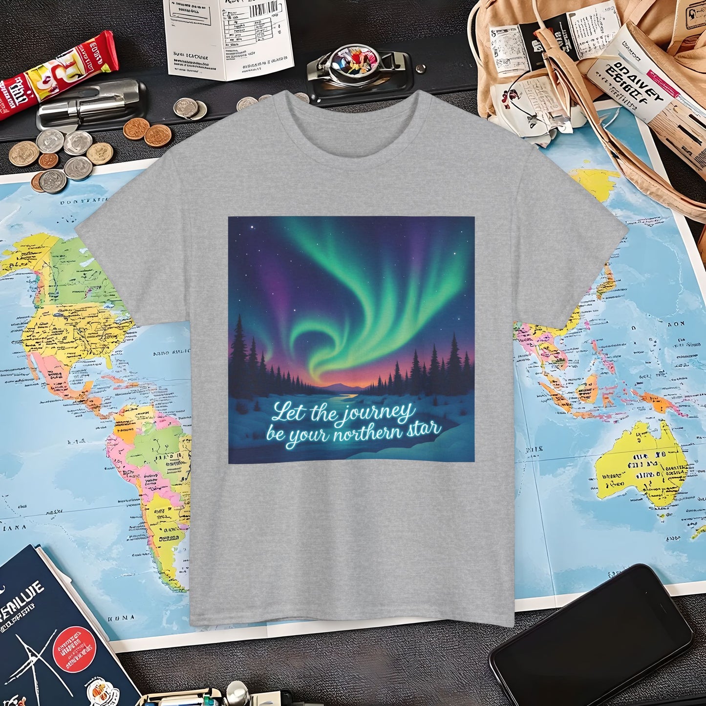 Northern Lights Journey Under the Starry Sky Air Travel T-Shirts | Jetsetter, Airport, and International Flight Tees