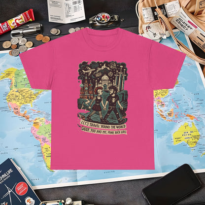 Let’s Travel 'Round the World, Just You and Me – Punk Rock Girl Global Adventure Tee Air Travel T-Shirts | Jetsetter, Airport, and International Flight Tees