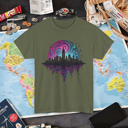 Psychedelic Skyline Air Travel T-Shirts | Jetsetter, Airport, and International Flight Tees