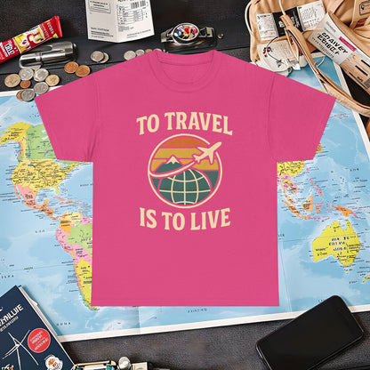 To Travel Is To Live – Vintage Globe & Airplane Travel Badge Tee (Layover Club) Air Travel T-Shirts | Jetsetter, Airport, and International Flight Tees