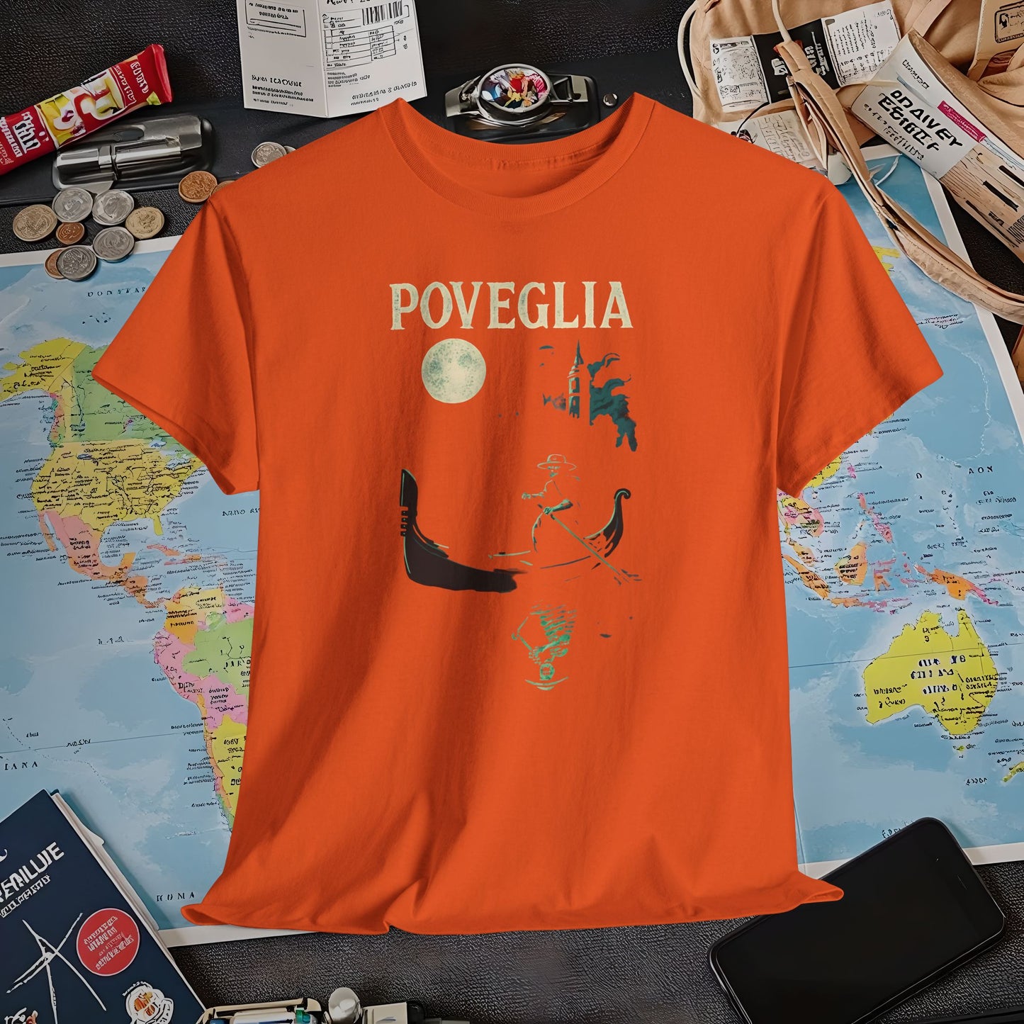 Phosphorescent Gondolier on Haunted Poveglia Tee – Ghostly Venice Dark Tourism Shirt | Layover Club Air Travel T-Shirts | Jetsetter, Airport, and International Flight Tees
