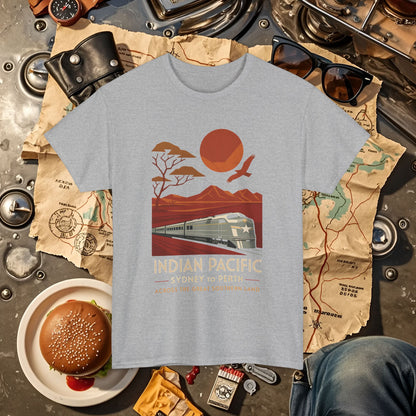 Australian Indian Pacific – Art Deco Desert Crossing Train Tee Road Trip & Vehicle Travel T-Shirts | Car, RV, and Motorcycle Adventure Tees