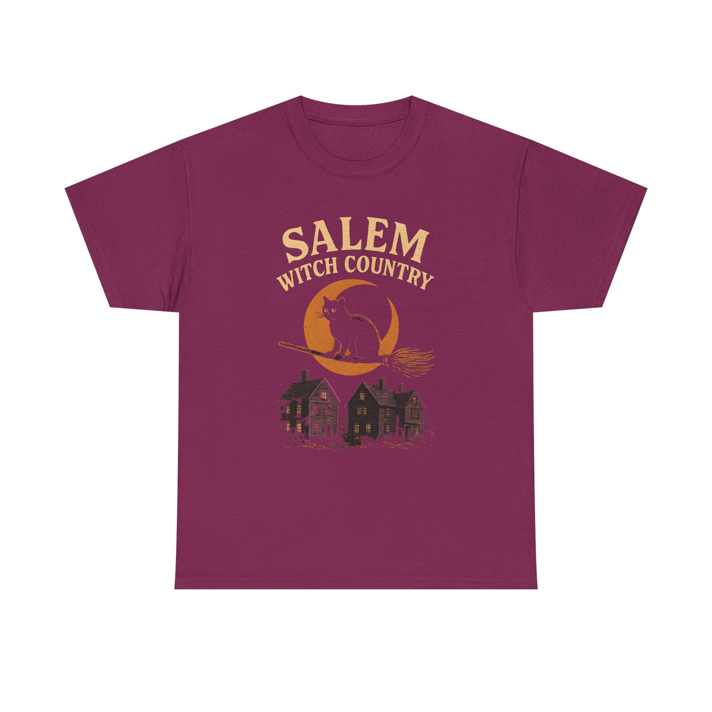 Salem Witch Country Black Cat & Moon Graphic Tee – Gothic Massachusetts Travel Shirt | Car, RV, and Motorcycle Adventure Tees