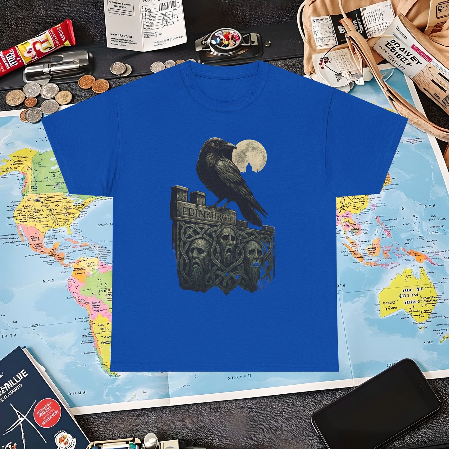 Gothic Crow on Edinburgh’s Haunted Battlements Tee – Dark Tourism Scotland Shirt | Layover Club Air Travel T-Shirts | Jetsetter, Airport, and International Flight Tees
