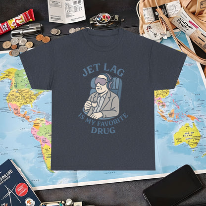 Jet Lag Is My Favorite Drug – Vintage Espresso & Travel Vibes Tee Air Travel T-Shirts | Jetsetter, Airport, and International Flight Tees