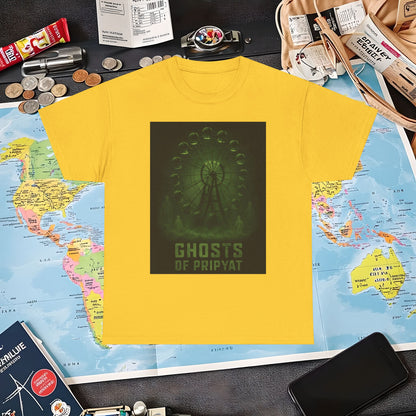 Neon Green Pripyat Ferris Wheel & Ghostly Silhouettes Tee – Chernobyl Dark Tourism Shirt | Layover Club Air Travel T-Shirts | Jetsetter, Airport, and International Flight Tees