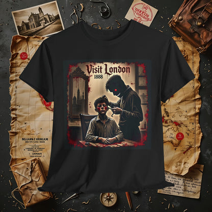 Visit London 1888 T-Shirt – Victorian Horror with Jack the Ripper and Evil Barber Art