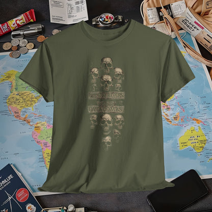 City of Bones Paris Catacombs Skull Wall Shirt – Gothic Haunted Travel Tee | Layover Club Air Travel T-Shirts | Jetsetter, Airport, and International Flight Tees