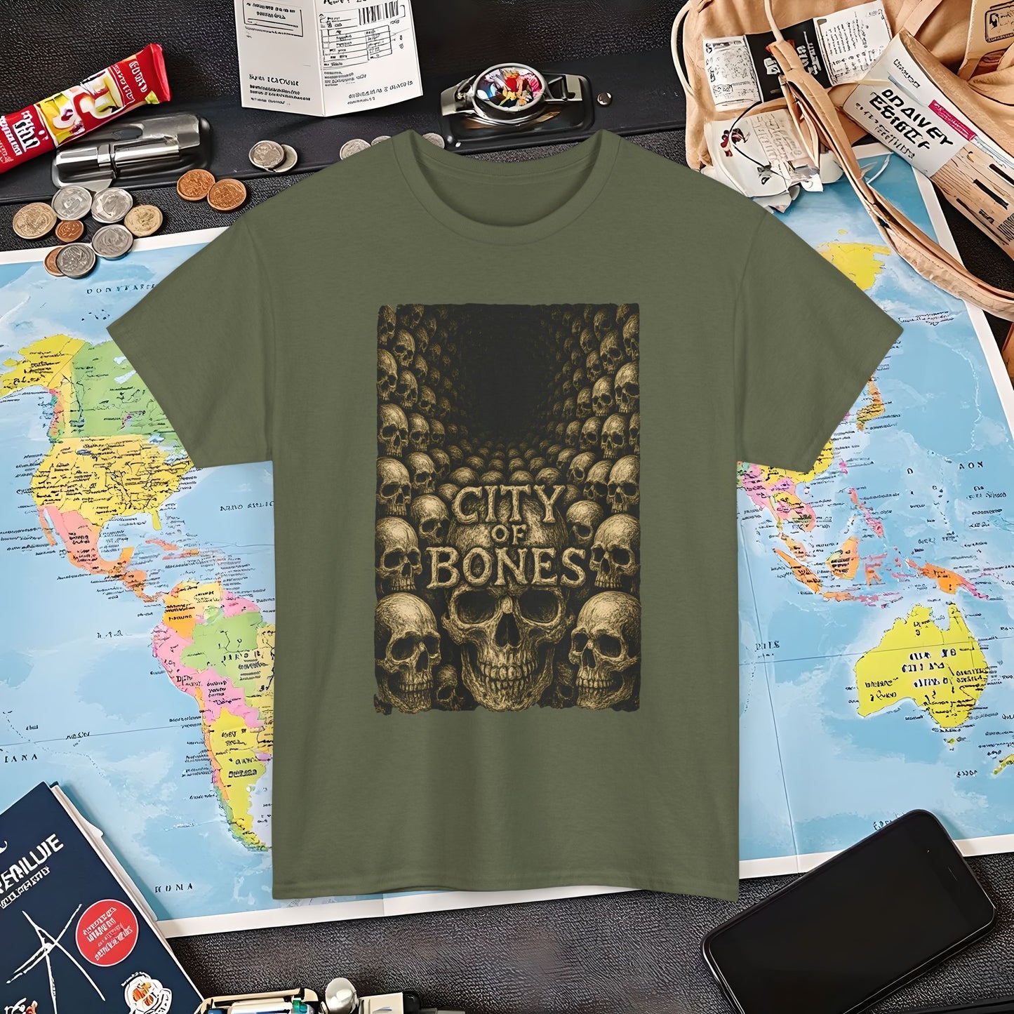 City of Bones Paris Tee – Gothic Skull Catacomb Tunnel Artwork | Layover Club Air Travel T-Shirts | Jetsetter, Airport, and International Flight Tees