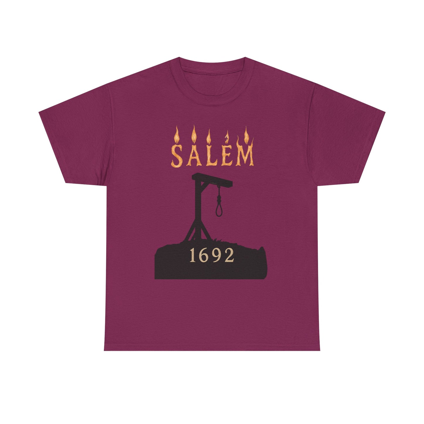 Salem 1692 Gothic Noose & Candle Flame Typography Tee – Witch Trials Dark History Shirt | Car, RV, and Motorcycle Adventure Tees
