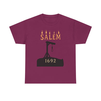 Salem 1692 Gothic Noose & Candle Flame Typography Tee – Witch Trials Dark History Shirt | Car, RV, and Motorcycle Adventure Tees