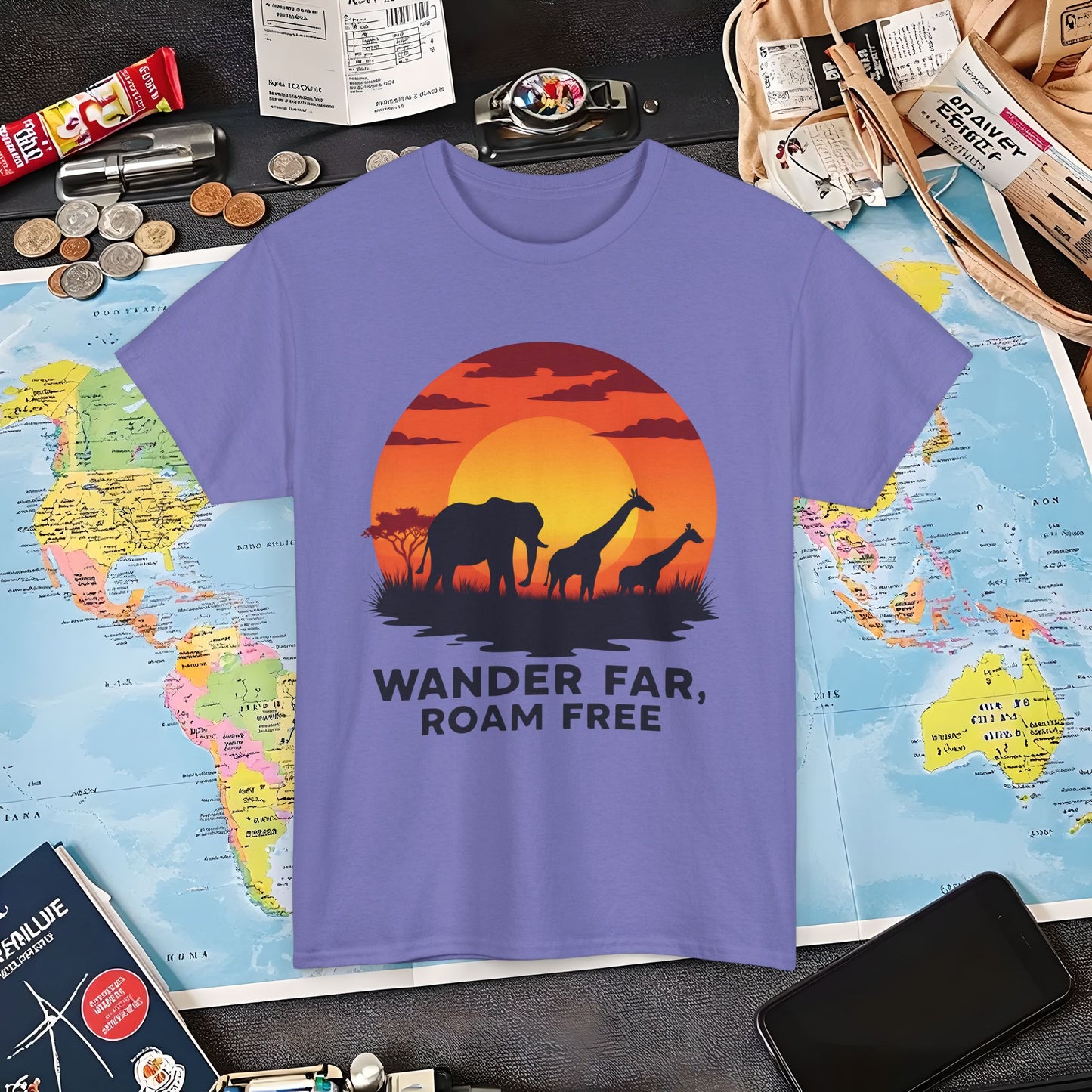 Copy of Wander Dream Big T-Shirt – Tropical Sunset with Palm Silhouettes Design Air Travel T-Shirts | Jetsetter, Airport, and International Flight Tees