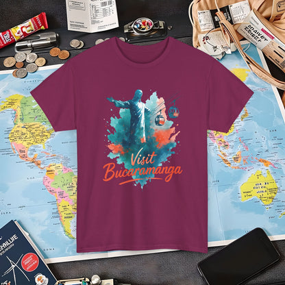 Cerro del Santísimo & Cable Car – Vibrant Watercolor Colombia Travel Tee | Layover Club Air Travel T-Shirts | Jetsetter, Airport, and International Flight Tees