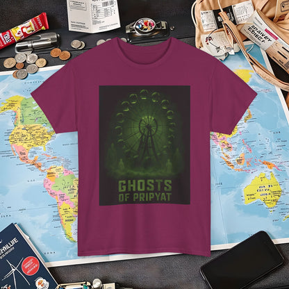 Neon Green Pripyat Ferris Wheel & Ghostly Silhouettes Tee – Chernobyl Dark Tourism Shirt | Layover Club Air Travel T-Shirts | Jetsetter, Airport, and International Flight Tees
