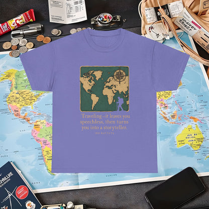 Speechless to Storyteller – Vintage Map Wanderlust Quote Tee  Air Travel T-Shirts | Jetsetter, Airport, and International Flight Tees