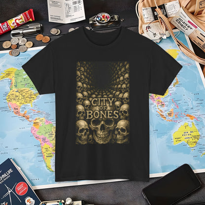 City of Bones Paris Tee – Gothic Skull Catacomb Tunnel Artwork | Layover Club Air Travel T-Shirts | Jetsetter, Airport, and International Flight Tees