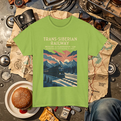 Trans-Siberian Twilight – Art Deco Russian Train Journey Tee Road Trip & Vehicle Travel T-Shirts | Car, RV, and Motorcycle Adventure Tees