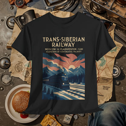 Trans-Siberian Twilight – Art Deco Russian Train Journey Tee Road Trip & Vehicle Travel T-Shirts | Car, RV, and Motorcycle Adventure Tees