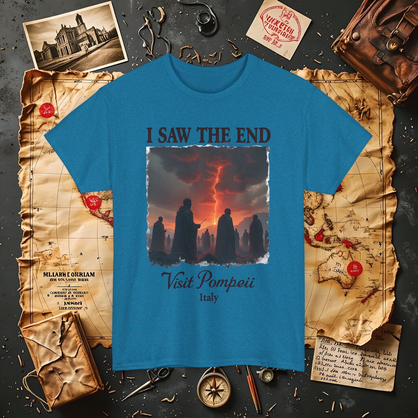 Pompeii Memories T-Shirt – Dark Tourism Shirt with Volcano Eruption Silhouette Art