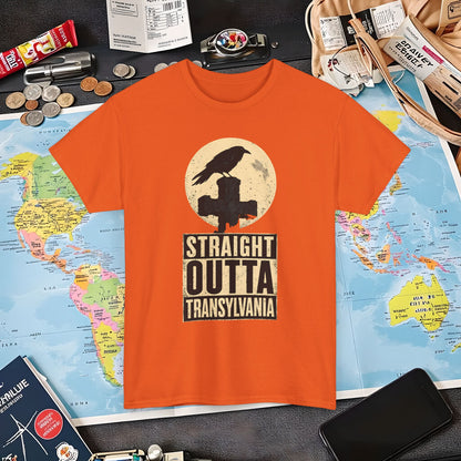 Straight Outta Transylvania Raven Cross Tee – Gothic Travel Romania Shirt | Layover Club Air Travel T-Shirts | Jetsetter, Airport, and International Flight Tees