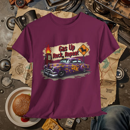 Gas Up, Rock and Repeat Road Trip & Vehicle Travel T-Shirts | Car, RV, and Motorcycle Adventure Tees