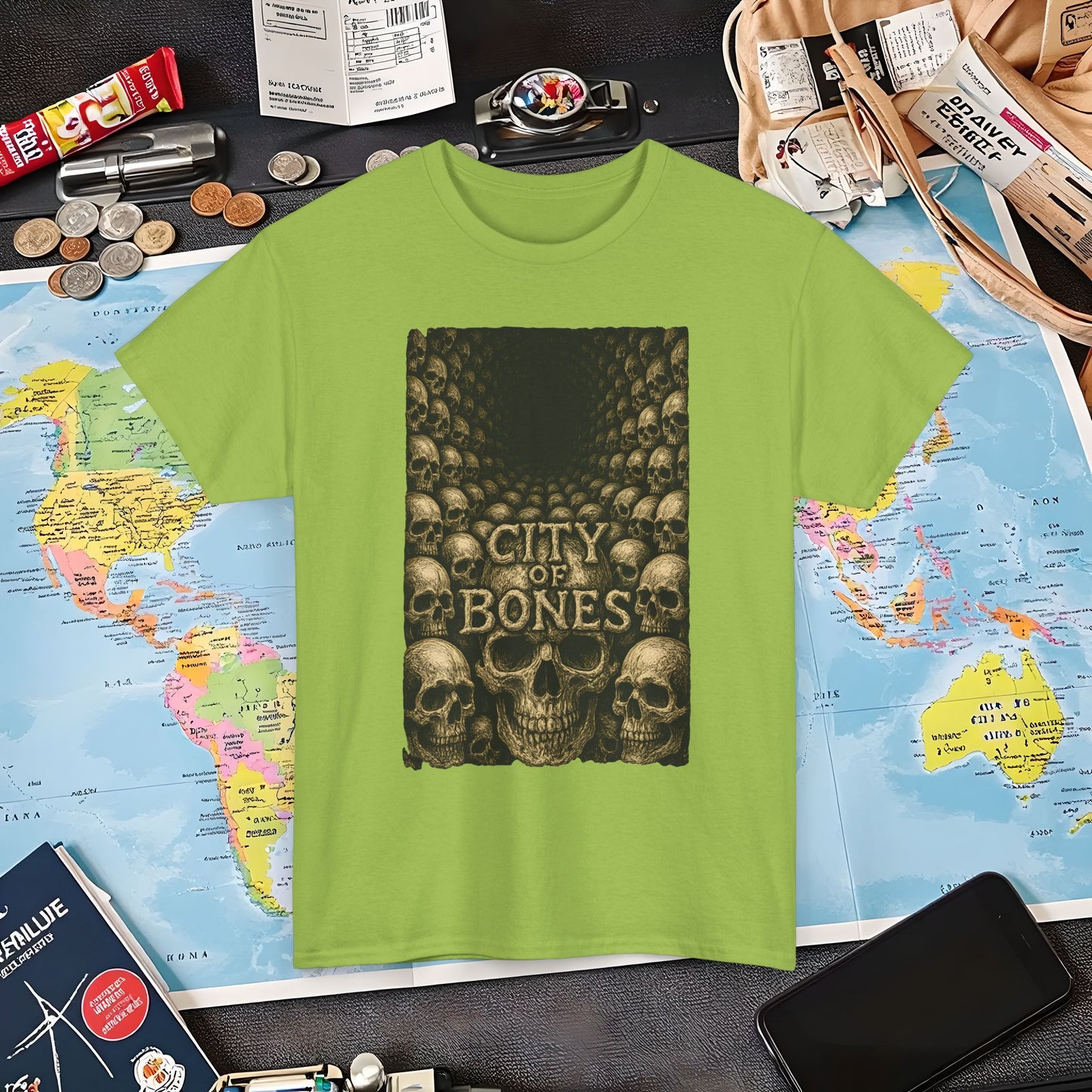 City of Bones Paris Tee – Gothic Skull Catacomb Tunnel Artwork | Layover Club Air Travel T-Shirts | Jetsetter, Airport, and International Flight Tees