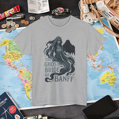 Ghostly Bride at Banff Springs Hotel Shirt – Haunted Canadian Hotel Dark Tourism Tee | Layover Club Air Travel T-Shirts | Jetsetter, Airport, and International Flight Tees