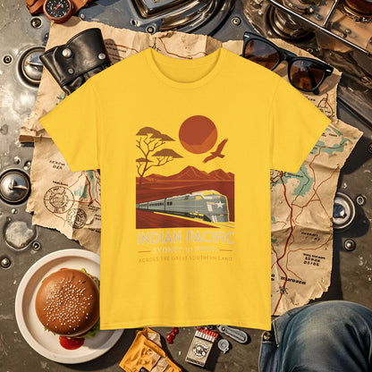 Australian Indian Pacific – Art Deco Desert Crossing Train Tee Road Trip & Vehicle Travel T-Shirts | Car, RV, and Motorcycle Adventure Tees