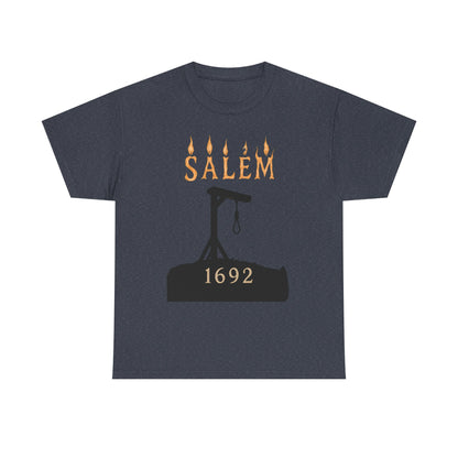 Salem 1692 Gothic Noose & Candle Flame Typography Tee – Witch Trials Dark History Shirt | Car, RV, and Motorcycle Adventure Tees