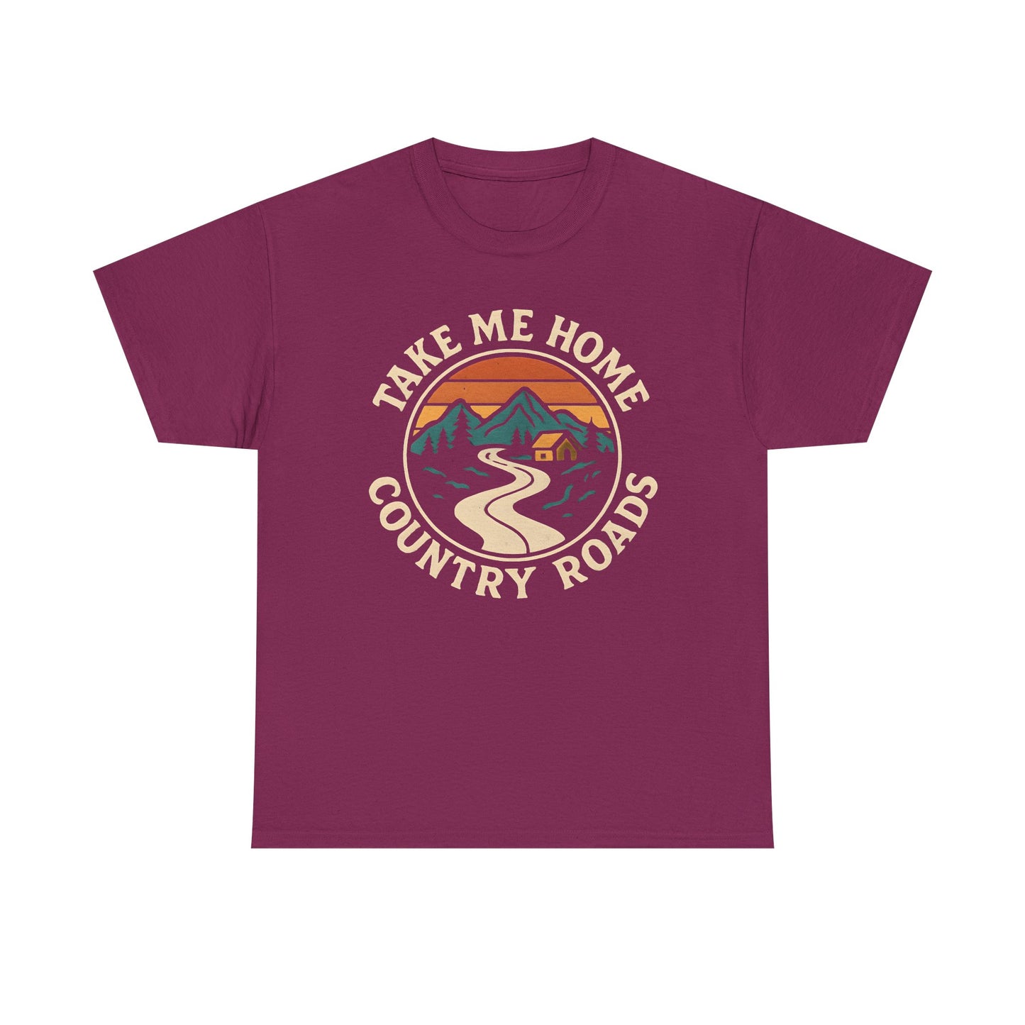 Take Me Home Country Roads T-Shirt – Retro Mountain Road to Cozy Cabin Design Road Trip & Vehicle Travel T-Shirts | Car, RV, and Motorcycle Adventure Tees