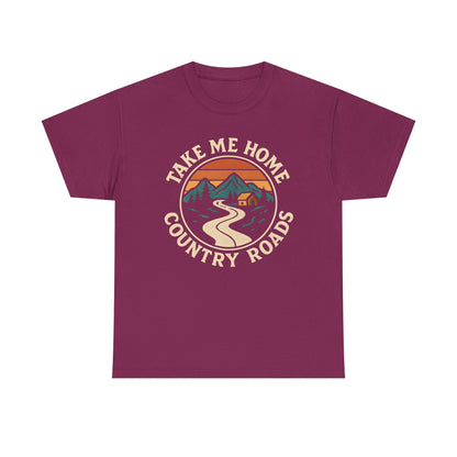 Take Me Home Country Roads T-Shirt – Retro Mountain Road to Cozy Cabin Design Road Trip & Vehicle Travel T-Shirts | Car, RV, and Motorcycle Adventure Tees