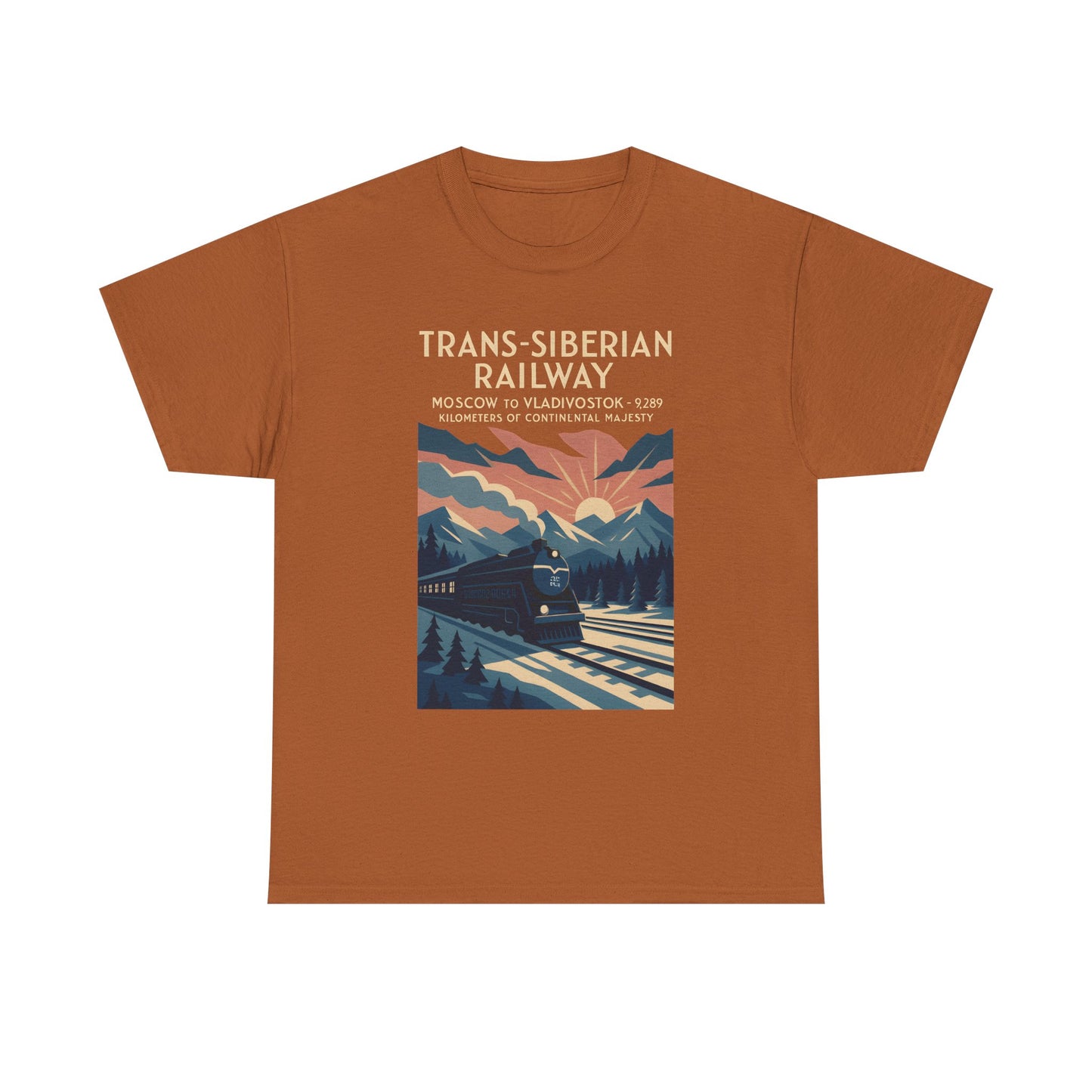 Trans-Siberian Twilight – Art Deco Russian Train Journey Tee Road Trip & Vehicle Travel T-Shirts | Car, RV, and Motorcycle Adventure Tees