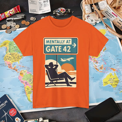 Mentally at Gate 42 Tee – Retro Airport Daydream Vibes Shirt Air Travel T-Shirts | Jetsetter, Airport, and International Flight Tees