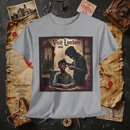 Visit London 1888 T-Shirt – Victorian Horror with Jack the Ripper and Evil Barber Art