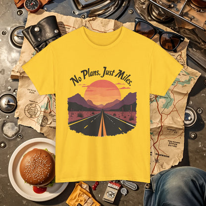 No Plans, Just Miles Adventure Road Unisex Cotton Tee - Travel Shirt, Road Trip Tee, Travel Lover Gift, Nature Lover Shirt, Vacation T-Shirt, Charity Donation
