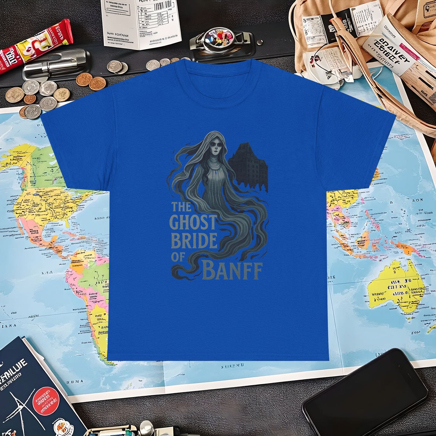Ghostly Bride at Banff Springs Hotel Shirt – Haunted Canadian Hotel Dark Tourism Tee | Layover Club Air Travel T-Shirts | Jetsetter, Airport, and International Flight Tees