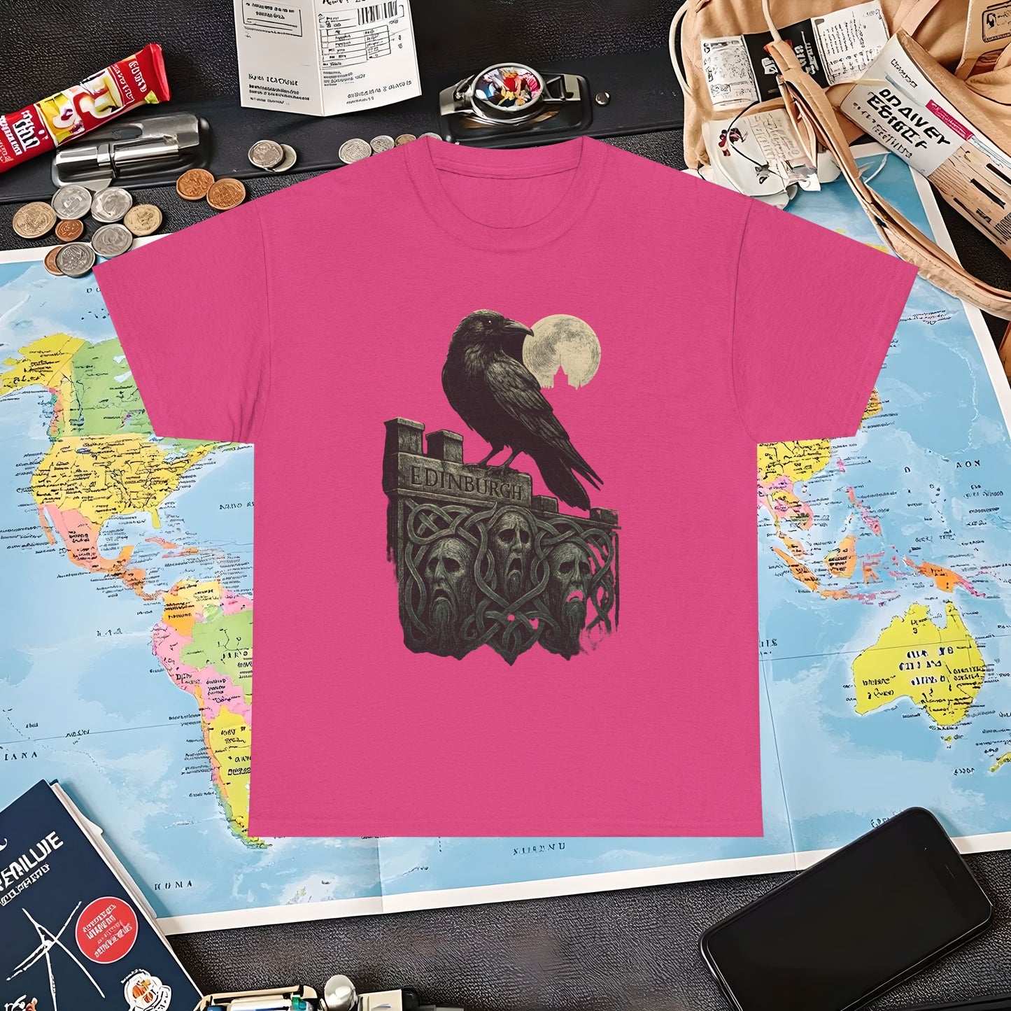 Gothic Crow on Edinburgh’s Haunted Battlements Tee – Dark Tourism Scotland Shirt | Layover Club Air Travel T-Shirts | Jetsetter, Airport, and International Flight Tees