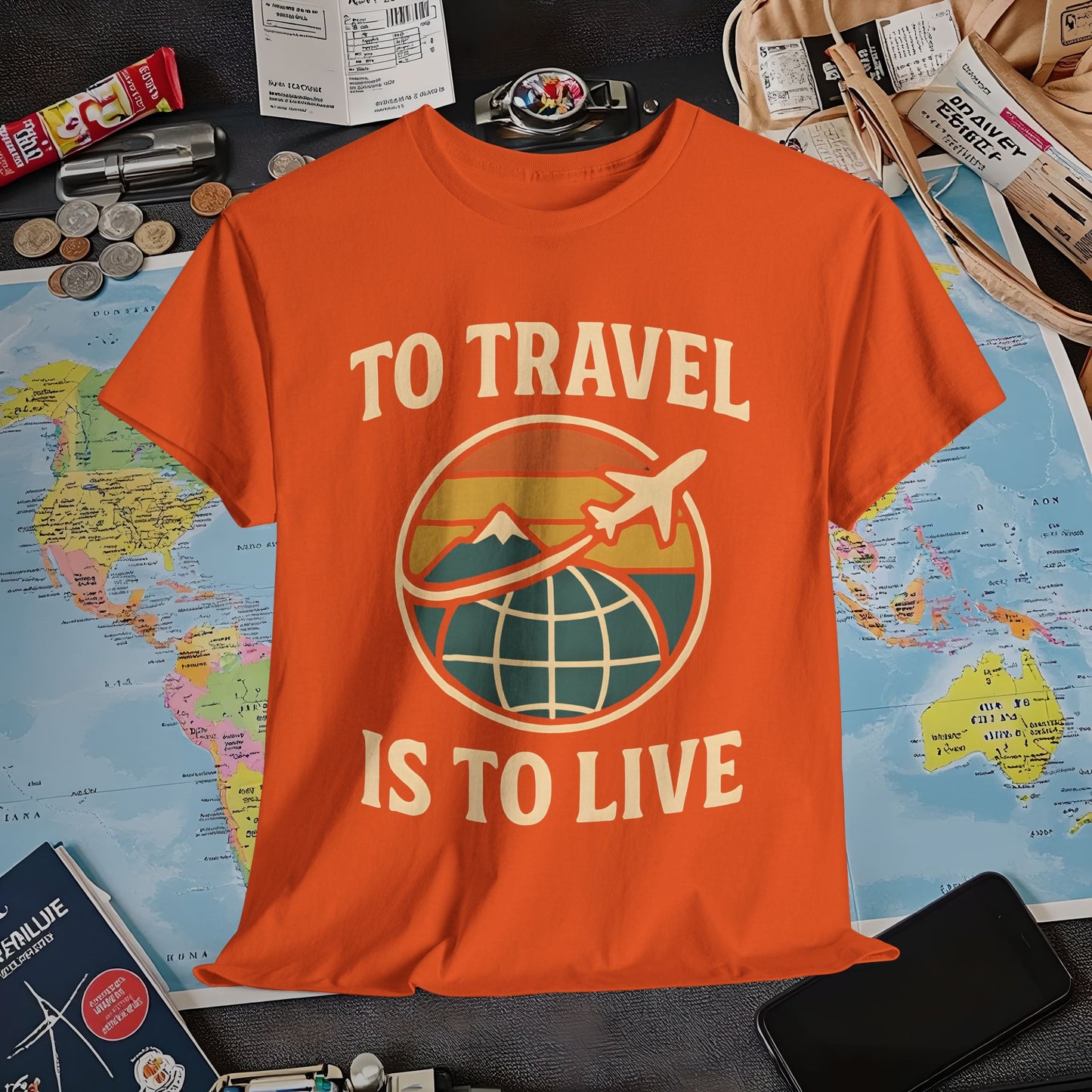 To Travel Is To Live – Vintage Globe & Airplane Travel Badge Tee (Layover Club) Air Travel T-Shirts | Jetsetter, Airport, and International Flight Tees