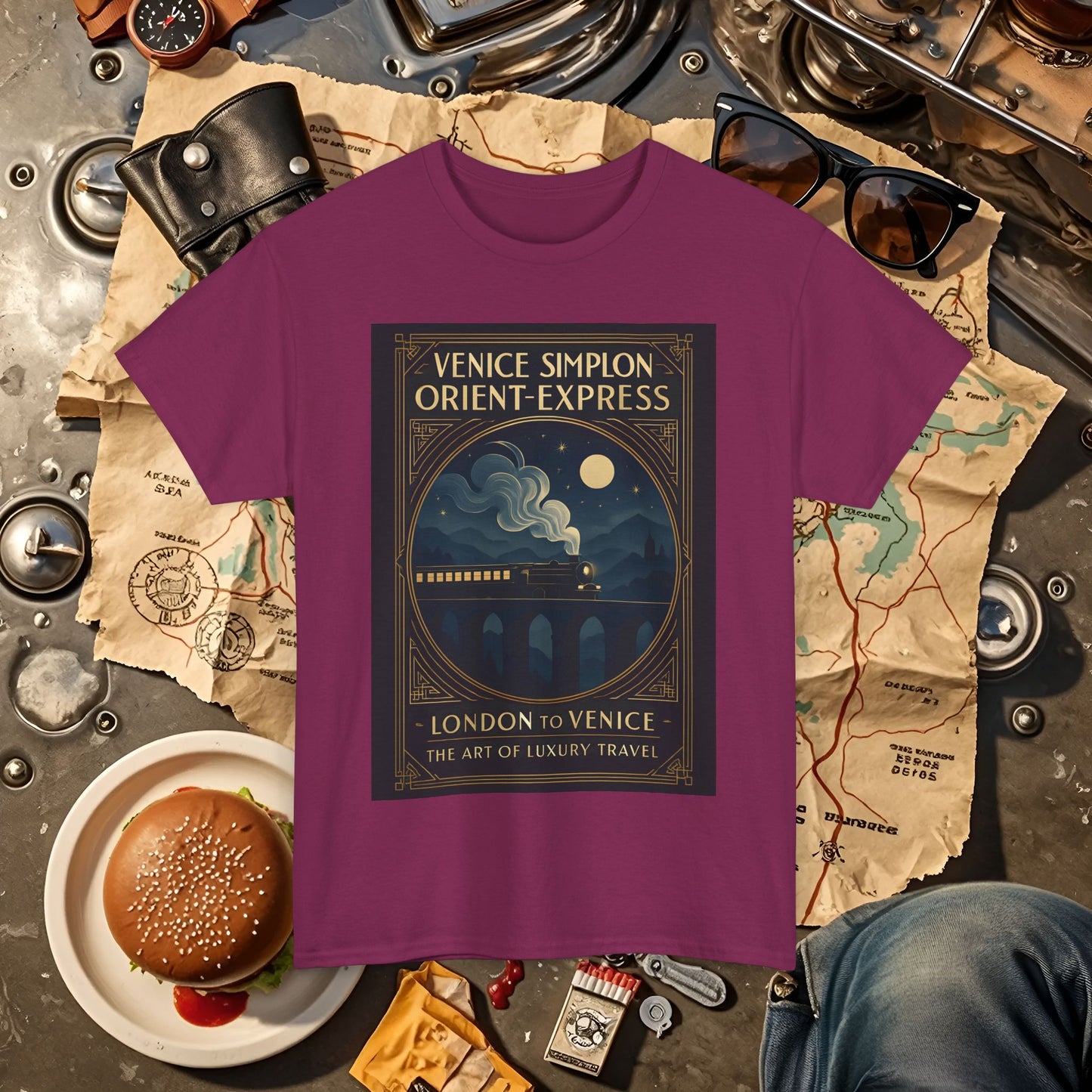 Orient Express at Night – Art Deco Venice Simplon Midnight Train Tee Road Trip & Vehicle Travel T-Shirts | Car, RV, and Motorcycle Adventure Tees